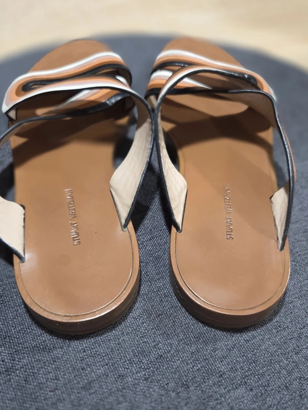 Stuart Weitzman Women's Tan Multi-Stripe Slide Sandals